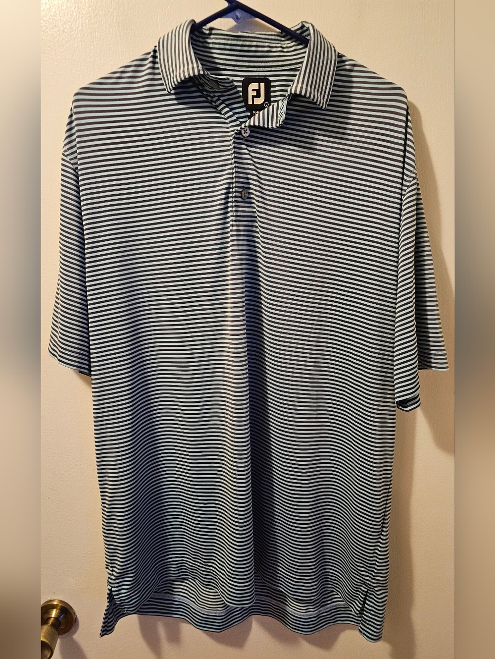 Footjoy Polo Shirt Men's Large Striped Blue Stretch